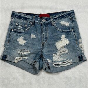 Signature8 Jean Shorts Women’s Small Blue Distressed Mid Rise Denim